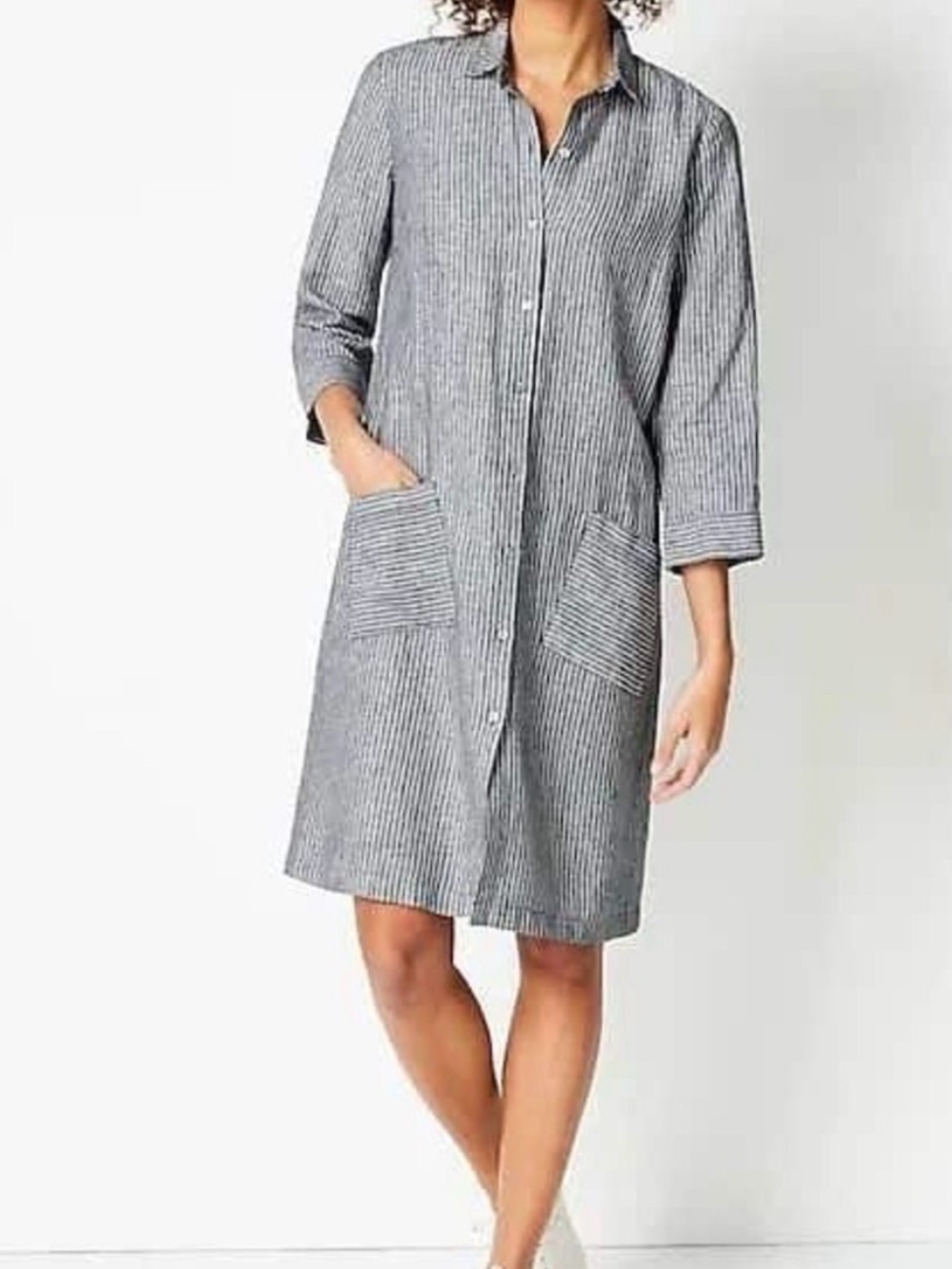 J.Jill Love Linen Striped Button Front Shirt Dress Pockets XS